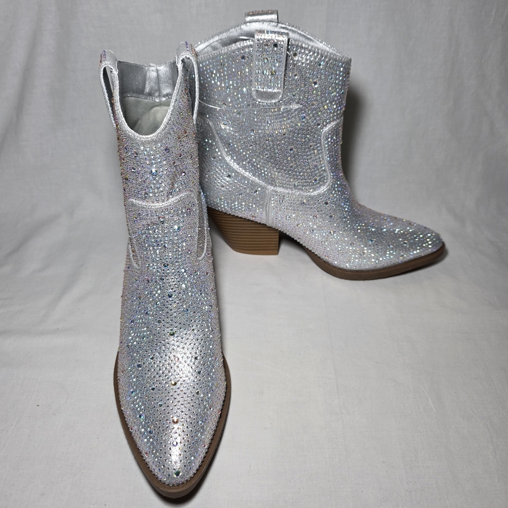 Forever Clear Silver Sparkly Rhinestone Cowboy Boot